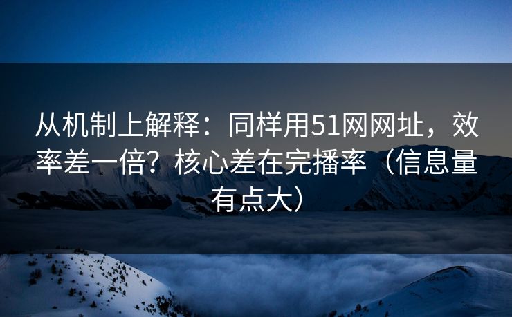 从机制上解释:同样用51网网址,效率差一倍?核心差在完播率(信息量有点大)